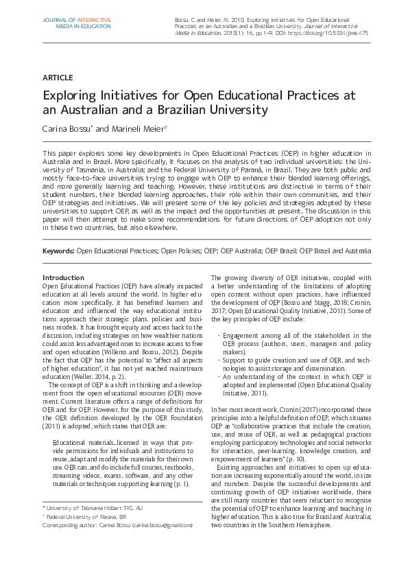 (PDF) Exploring Initiatives for Open Educational Practices at an ...