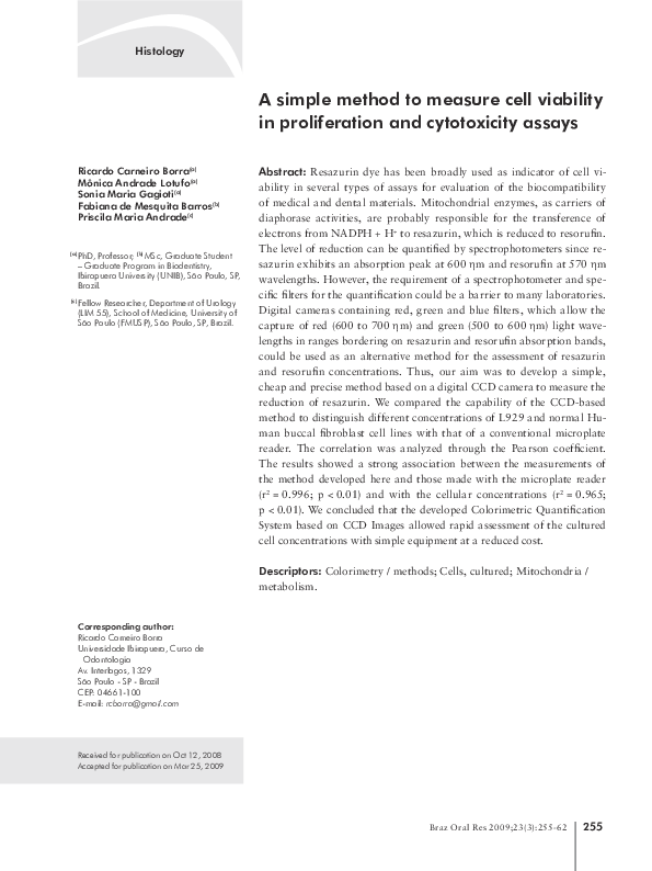 (PDF) A simple method to measure cell viability in proliferation and ...