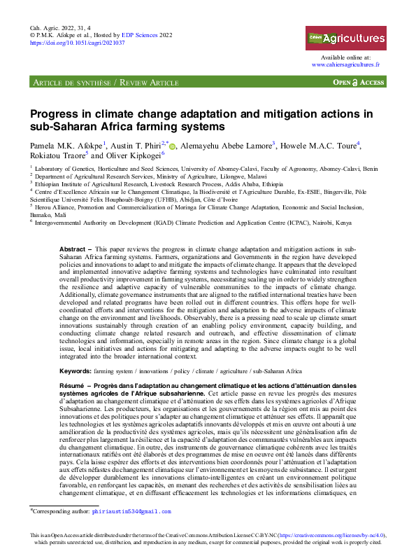 (PDF) Progress in climate change adaptation and mitigation actions in ...