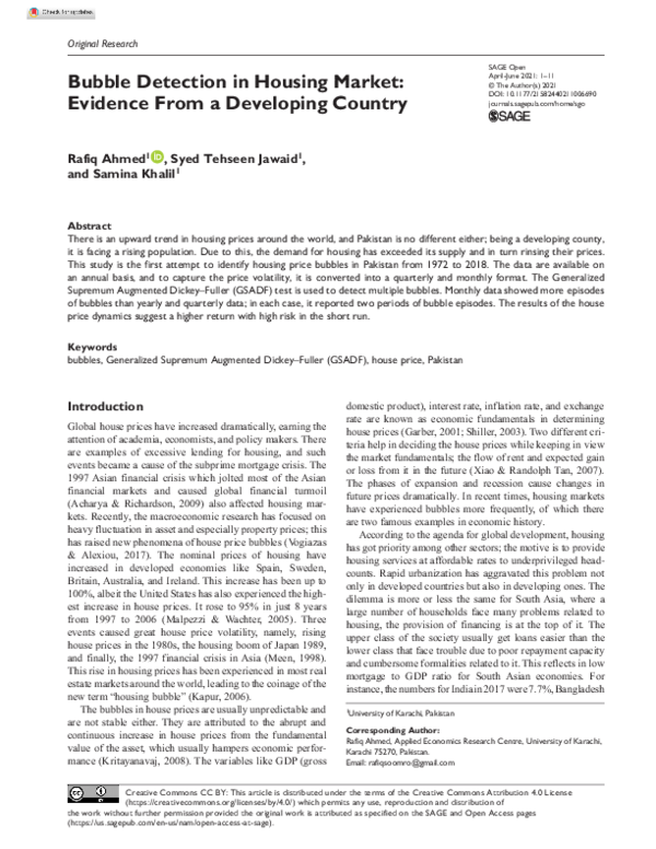 (PDF) Bubble Detection in Housing Market: Evidence From a Developing ...