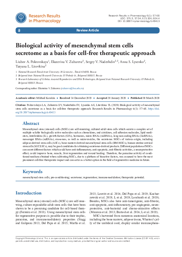 (PDF) Biological activity of mesenchymal stem cells secretome as a ...