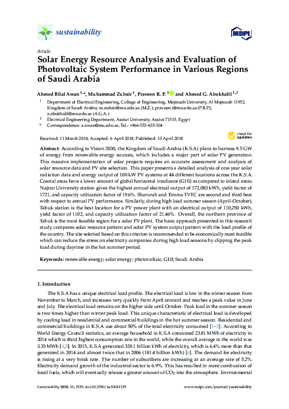 (PDF) Solar Energy Resource Analysis and Evaluation of Photovoltaic ...