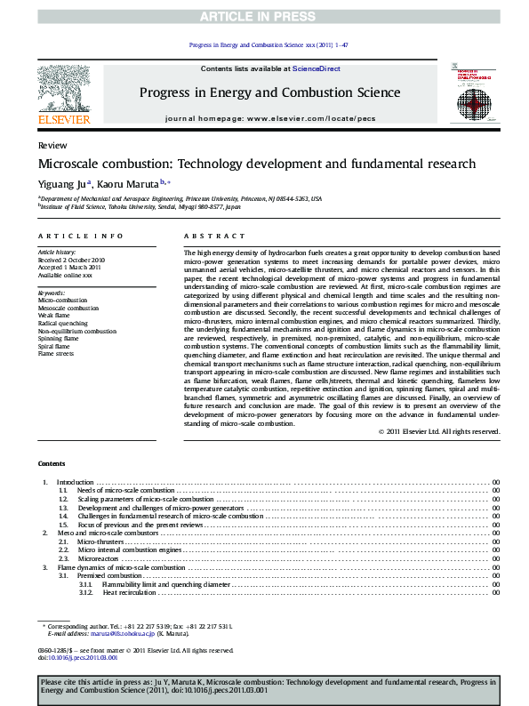 (PDF) Microscale combustion: Technology development + fundamental research