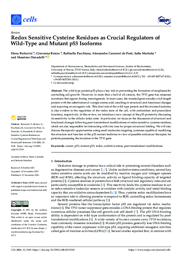(PDF) Redox Sensitive Cysteine Residues as Crucial Regulators of Wild ...