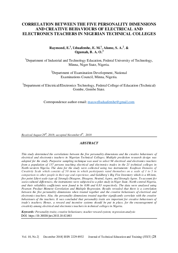 (PDF) Correlation Between the Five Personality Dimensions and Creative ...