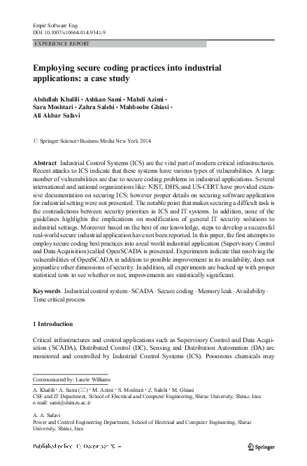 (PDF) Employing secure coding practices into industrial applications: a ...