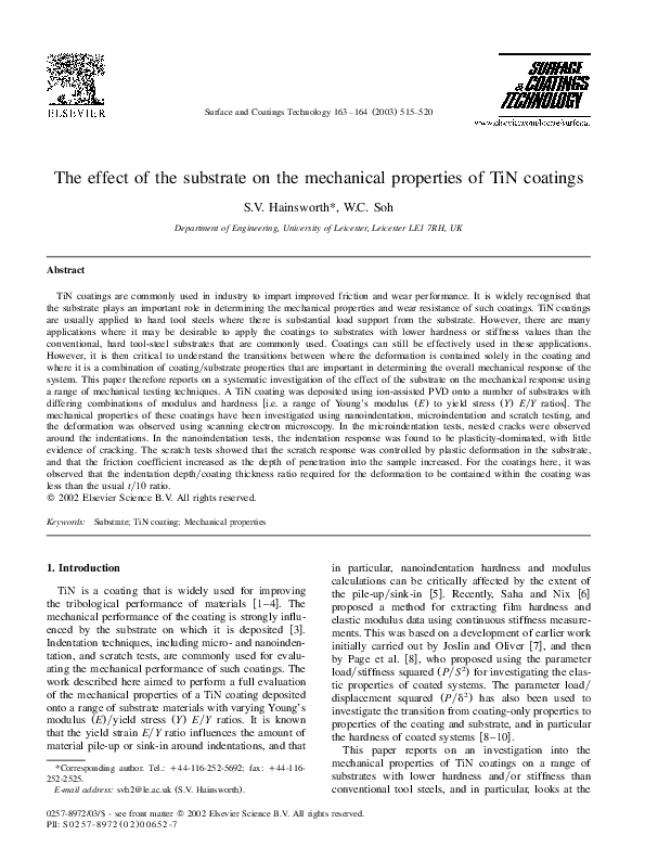 (PDF) The effect of the substrate on the mechanical properties of TiN ...