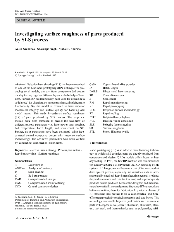 (PDF) Investigating surface roughness of parts produced by SLS process