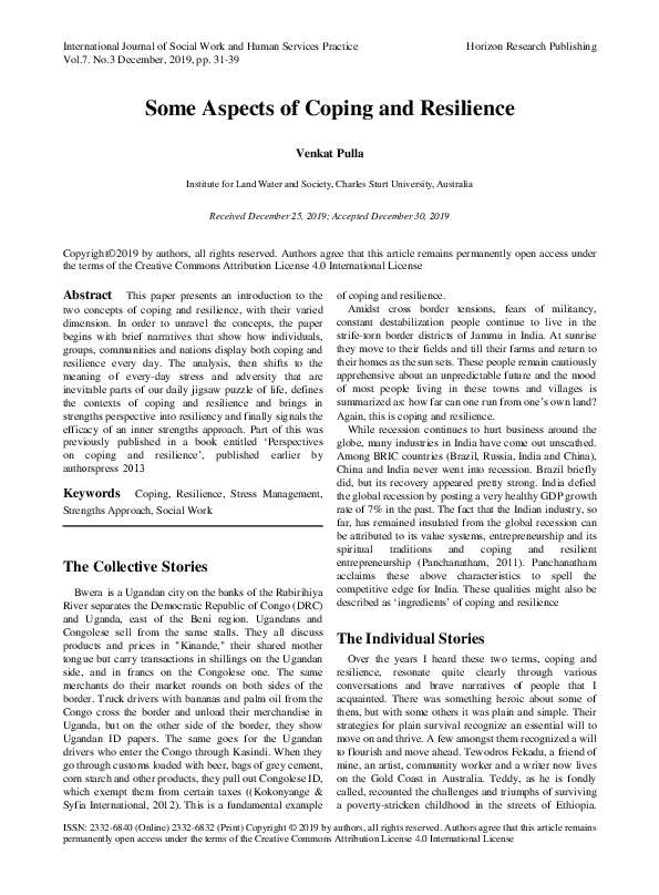 (PDF) Some Aspects of Coping and Resilience