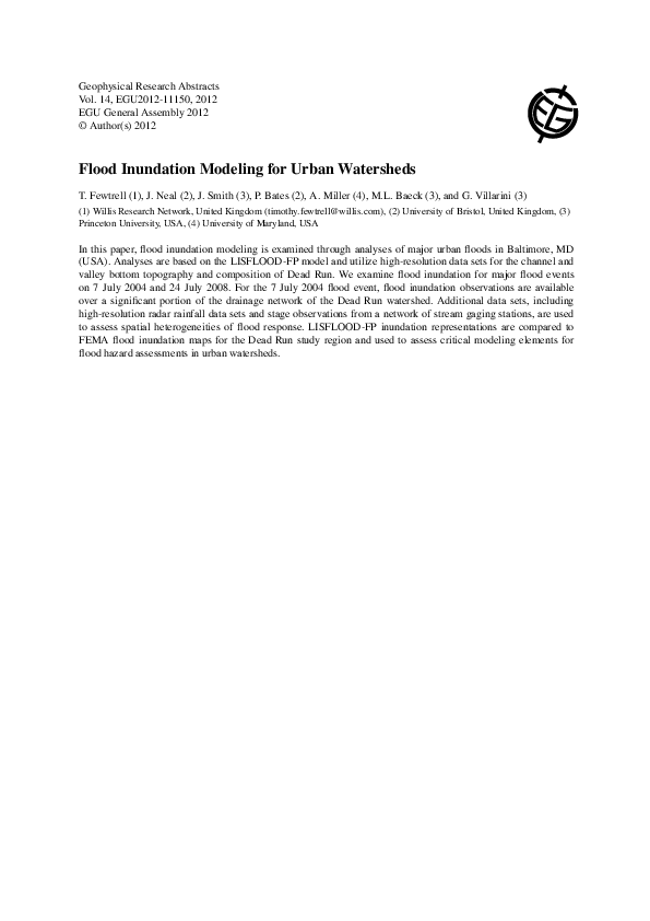 (PDF) Flood Inundation Modeling for Urban Watersheds