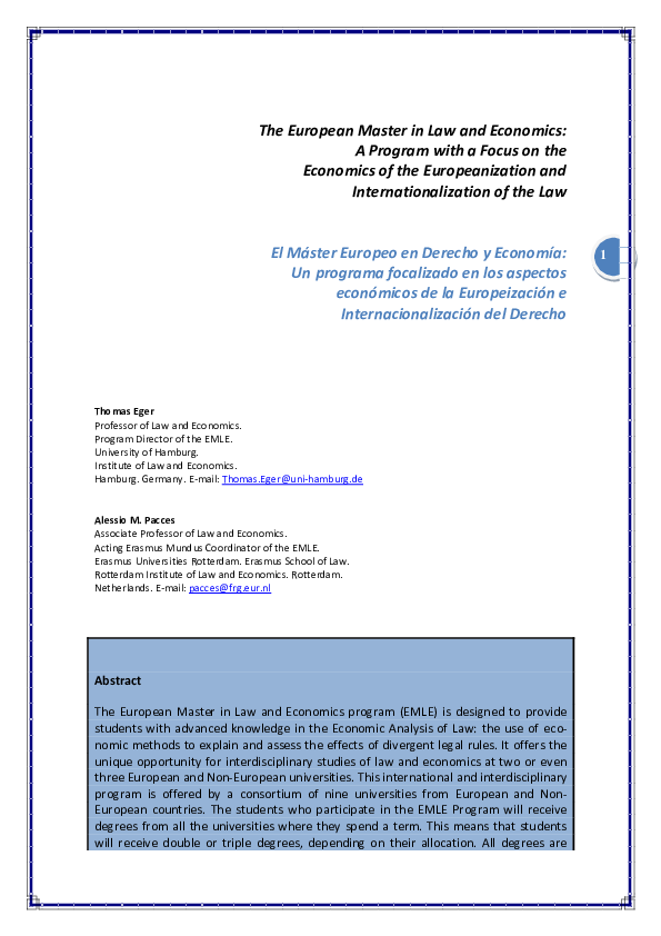 (PDF) The European Master in Law and Economics: A Program with a Focus ...
