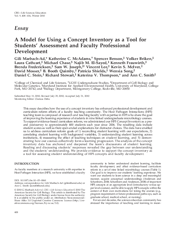 (PDF) A Model for Using a Concept Inventory as a Tool for Students ...
