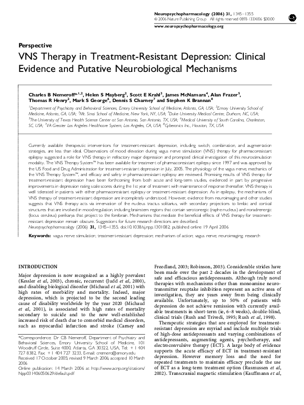 (PDF) VNS Therapy in Treatment-Resistant Depression: Clinical Evidence ...