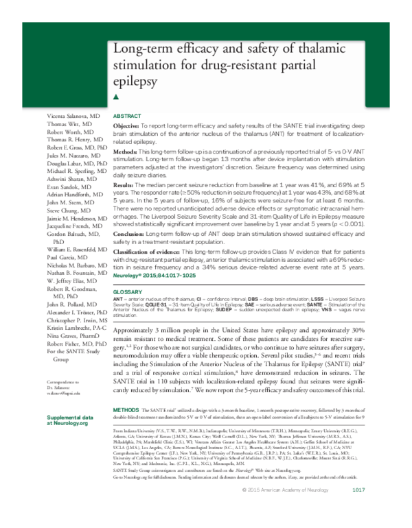 (PDF) Long-term efficacy and safety of thalamic stimulation for drug ...