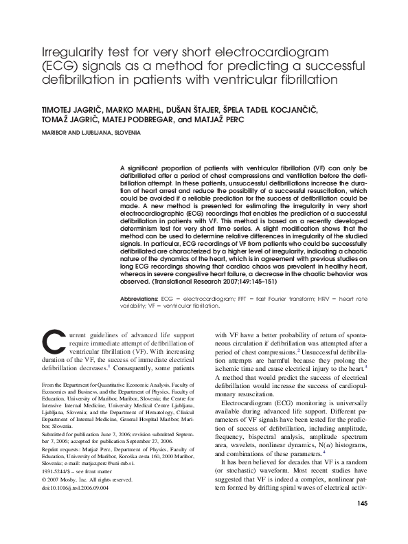 (PDF) Irregularity test for very short electrocardiogram (ECG) signals ...