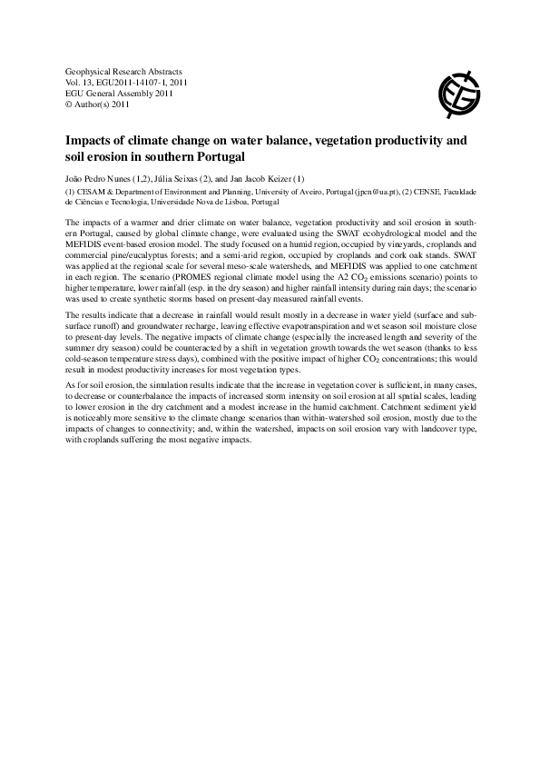 (PDF) Impacts of climate change on water balance, vegetation ...
