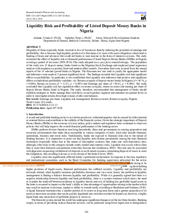 (PDF) Liquidity Risk and Profitability of Listed Deposit Money Banks in ...