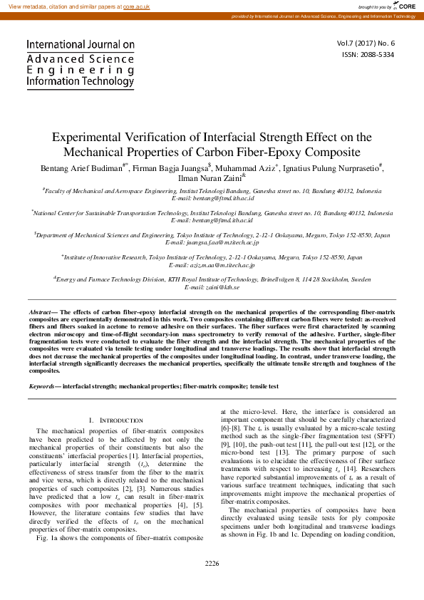 (PDF) Experimental Verification of Interfacial Strength Effect on the ...