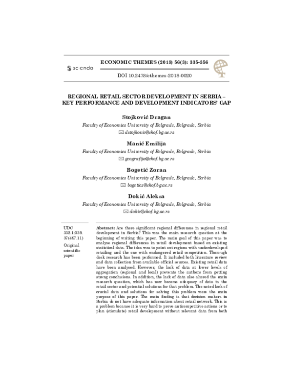 (PDF) Regional Retail Sector Development in Serbia – Key Performance ...