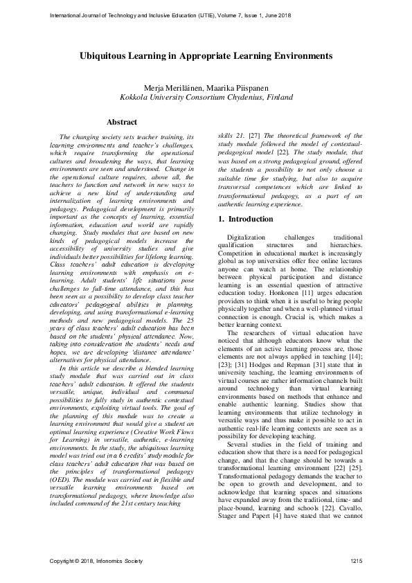 (PDF) Ubiquitous Learning in Appropriate Learning Environments