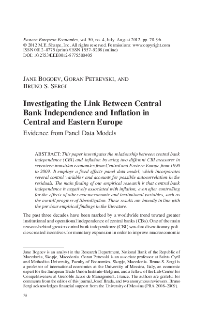 (PDF) Investigating the Link Between Central Bank Independence and ...