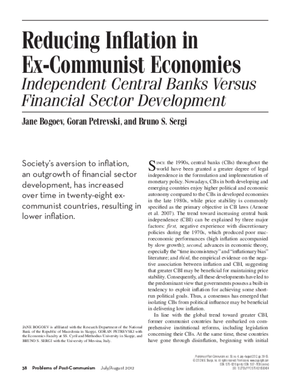 (PDF) Reducing Inflation in Ex-Communist Economies
