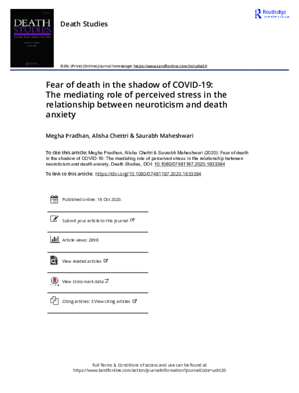 (PDF) Fear of death in the shadow of COVID-19: The mediating role of ...