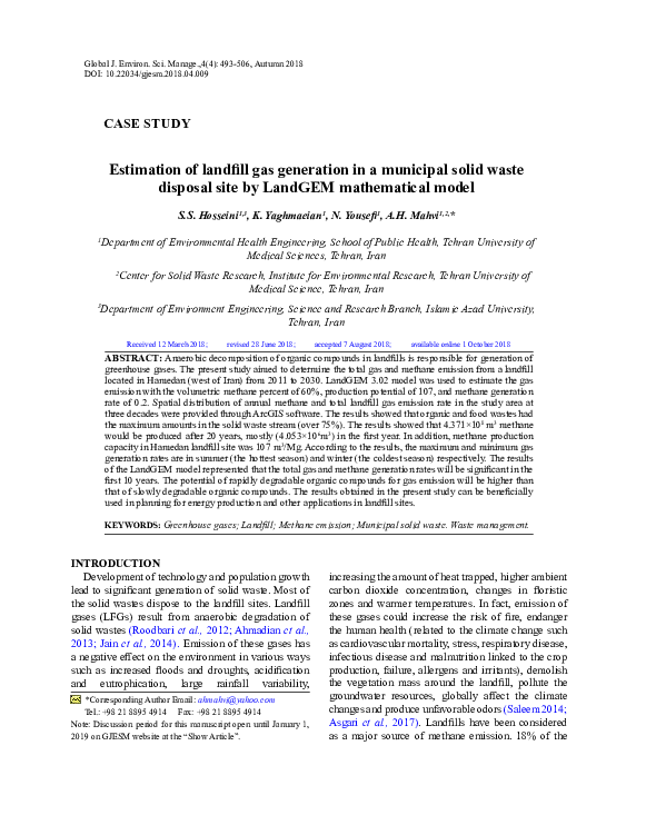 (PDF) Estimation of landfill gas generation in a municipal solid waste ...