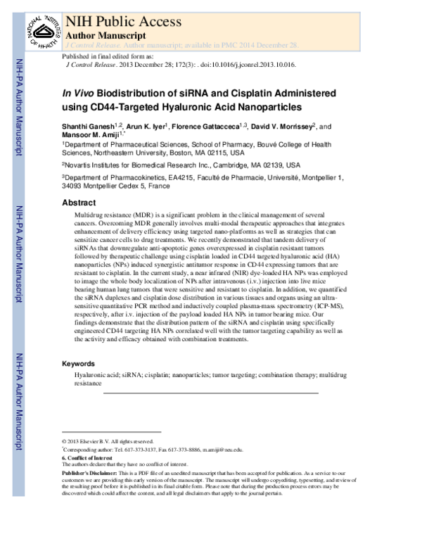 (PDF) In vivo biodistribution of siRNA and cisplatin administered using ...