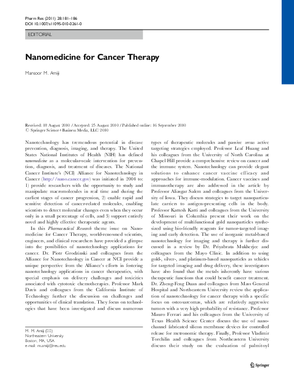 (PDF) Nanomedicine for Cancer Therapy