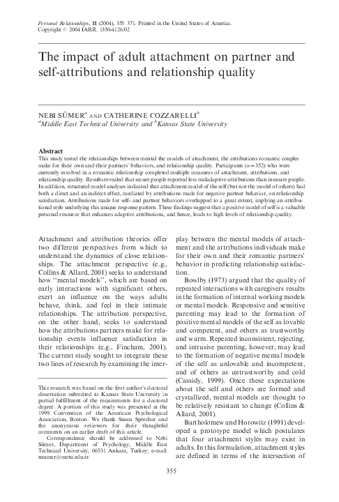 (PDF) The impact of adult attachment on partner and self-attributions ...