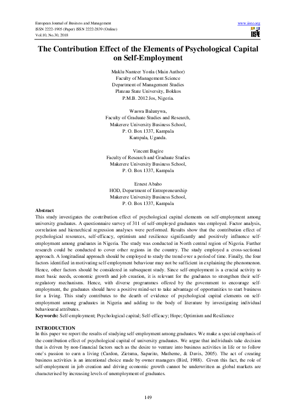(PDF) The Contribution Effect of the Elements of Psychological Capital ...