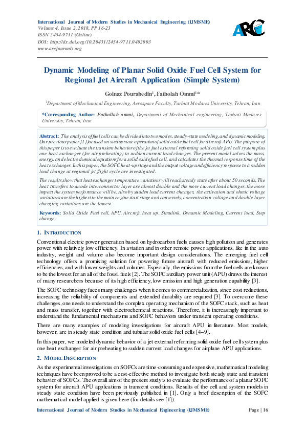 (PDF) Dynamic Modeling of Planar Solid Oxide Fuel Cell System for ...