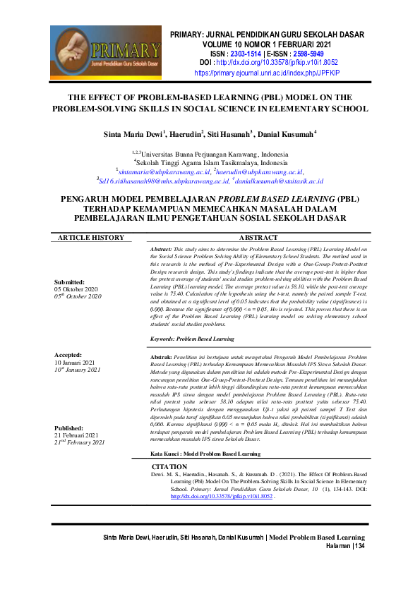 (PDF) Pengaruh Model Pembelajaran Problem Based Learning (PBL) Terhadap ...