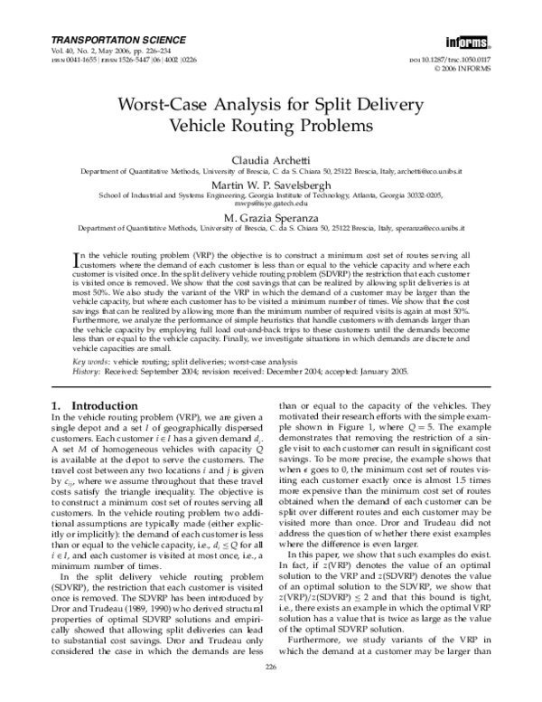 (PDF) WorstCase Analysis for Split Delivery Vehicle Routing Problems