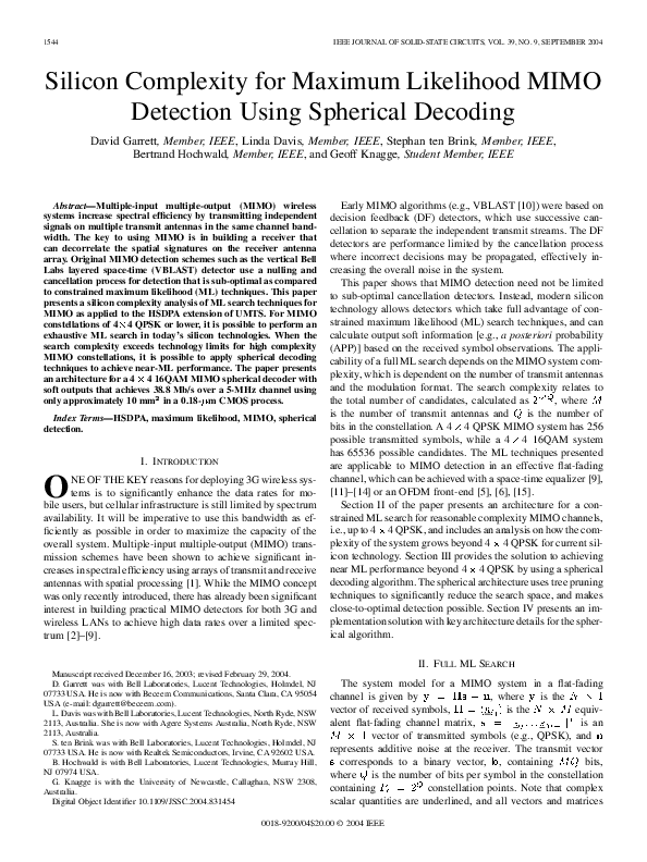 (PDF) Silicon complexity for maximum likelihood MIMO detection using ...