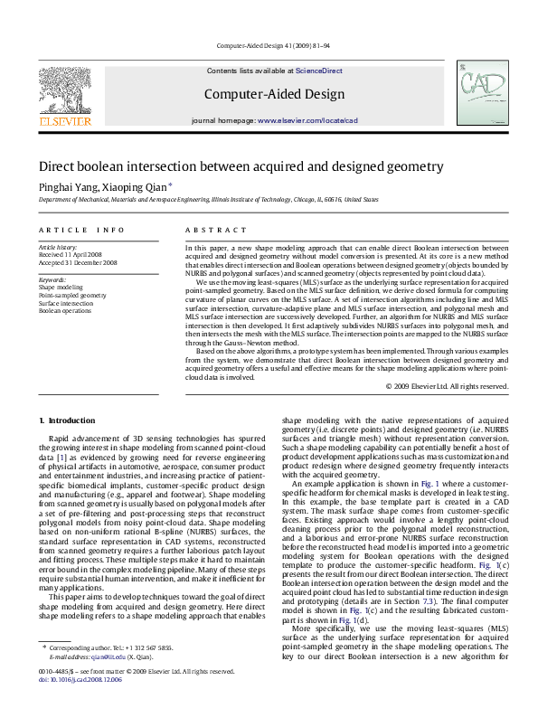 (PDF) Direct boolean intersection between acquired and designed geometry