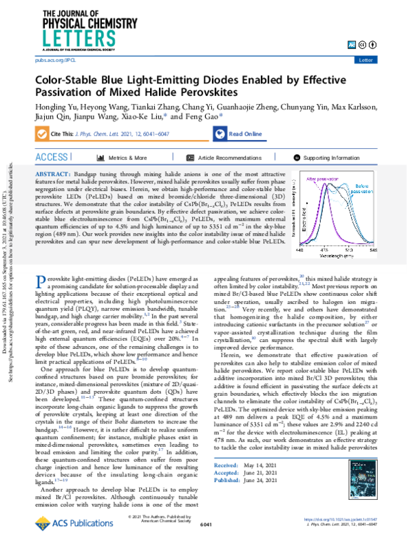 (PDF) Color-Stable Blue Light-Emitting Diodes Enabled by Effective ...