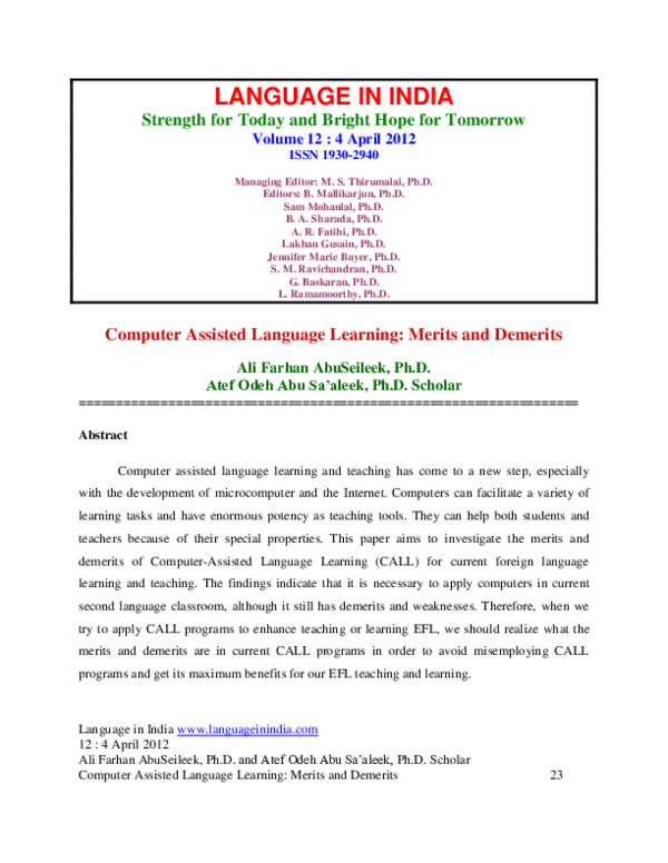 (PDF) Computer Assisted Language Learning: Merits and Demerits