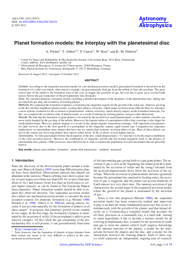 (PDF) Planet formation models: the interplay with the planetesimal disc