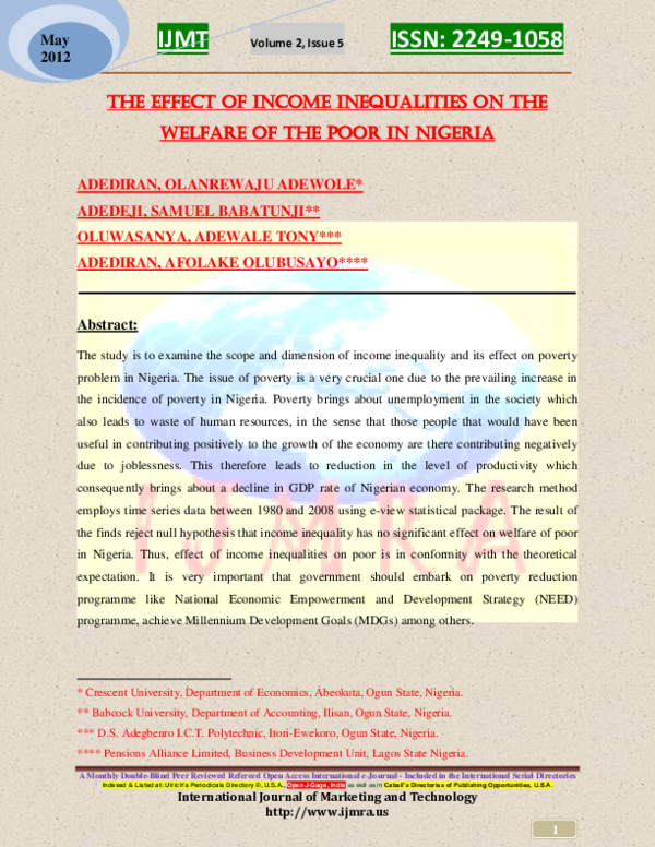(PDF) The Effect of Income Inequalities on the Welfare of the Poor in ...