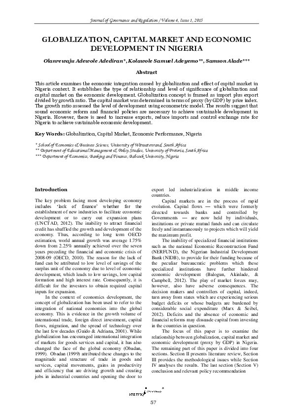  PDF Globalization Capital Market And Economic Development In Nigeria Olanrewaju A Adediran 