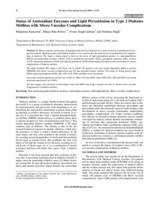 (PDF) Status of Antioxidant Enzymes and Lipid Peroxidation in Type 2 ...