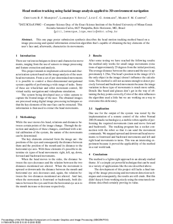 (PDF) Head motion tracking using facial image analysis applied to 3D ...