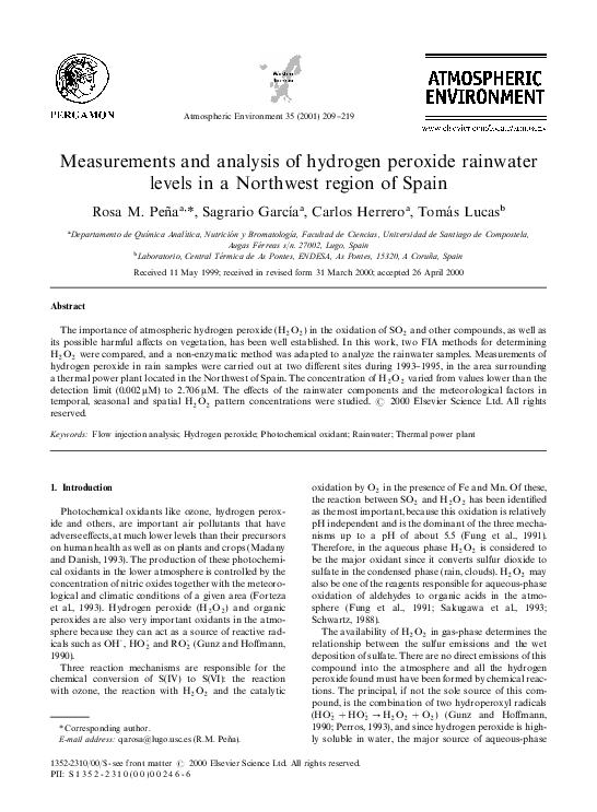 (PDF) Measurements and analysis of hydrogen peroxide rainwater levels ...