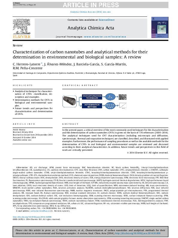 (PDF) Characterization of carbon nanotubes and analytical methods for ...