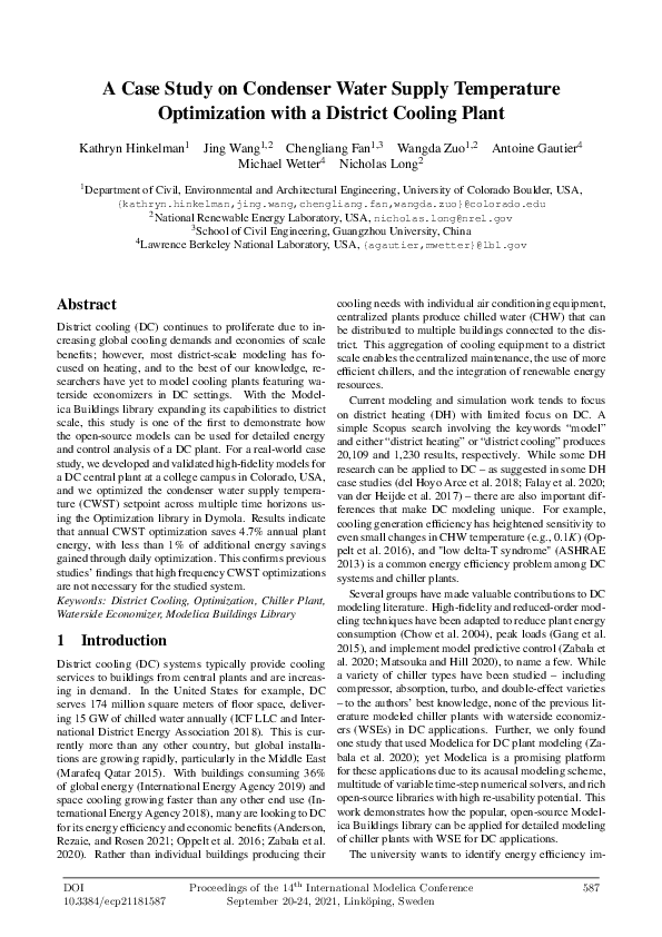 (PDF) A Case Study on Condenser Water Supply Temperature Optimization ...