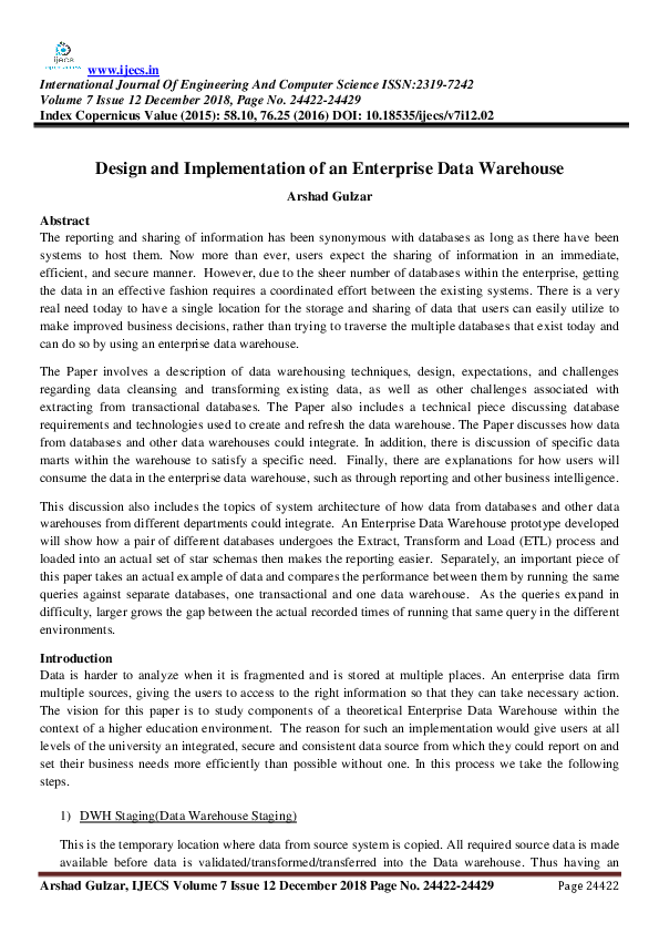 (PDF) Design and Implementation of an Enterprise Data Warehouse