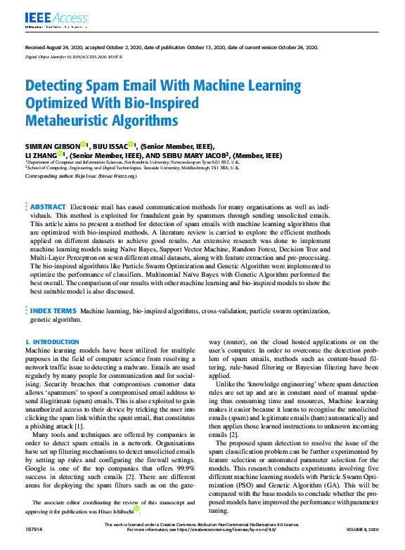 (PDF) Detecting Spam Email With Machine Learning Optimized With Bio ...
