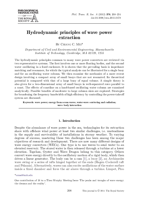 (PDF) Hydrodynamic principles of wave power extraction